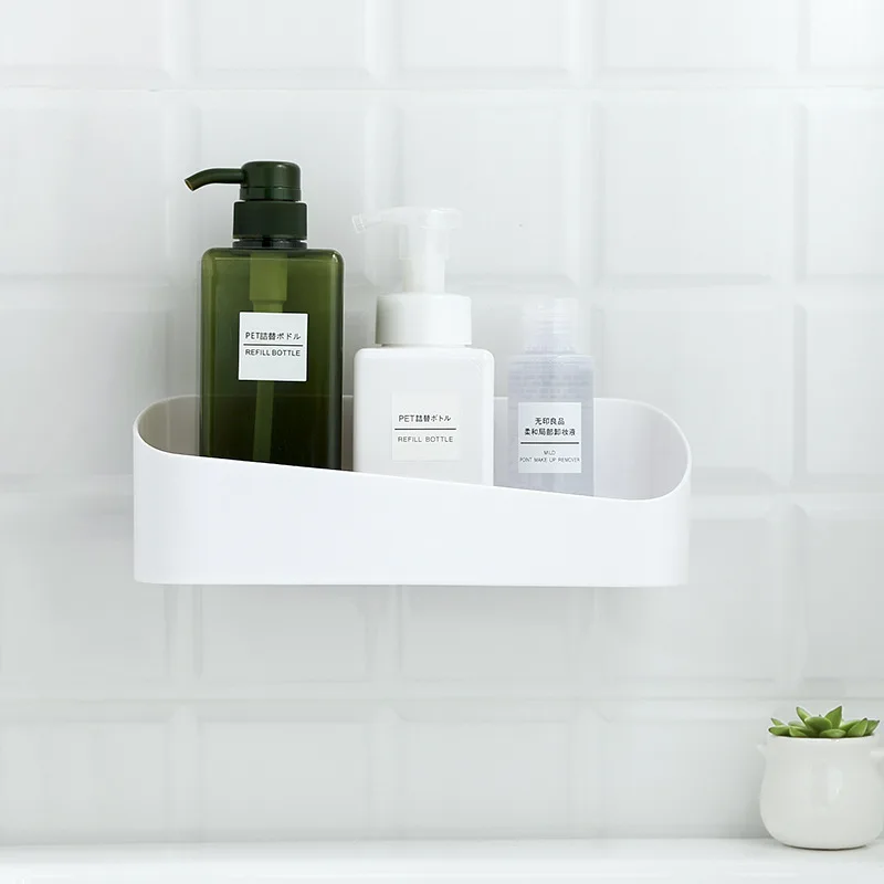 Wholesale multifunctional Single Tier Plastic Storage Shelf Wall Hanging Design Strong Paste Perforation-Free Geometric Shape