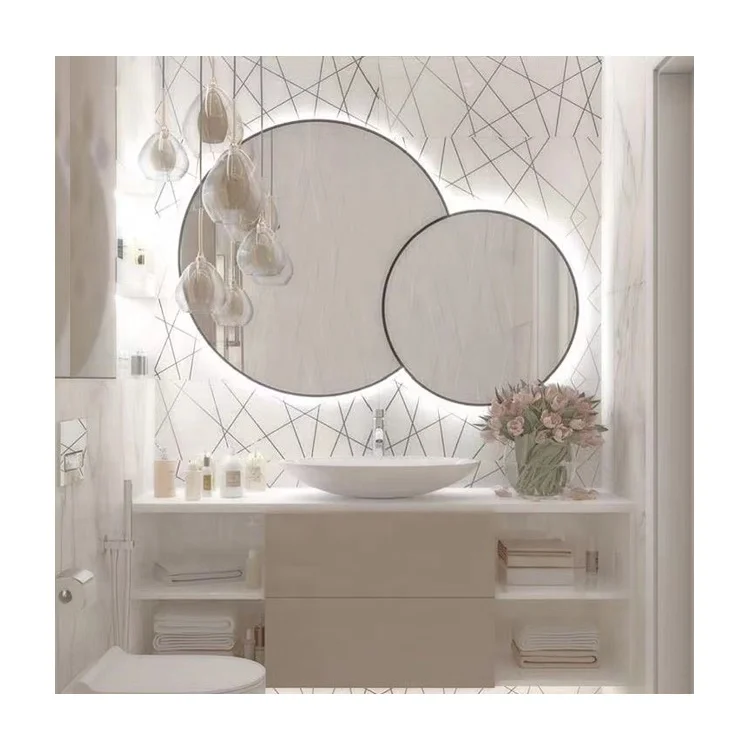 Ortonbath Two Double Round Connected Circle Framed Wall Hung Mirror LED Lights Touch Sensor Switch Backlit Smart Bathroom Vanity