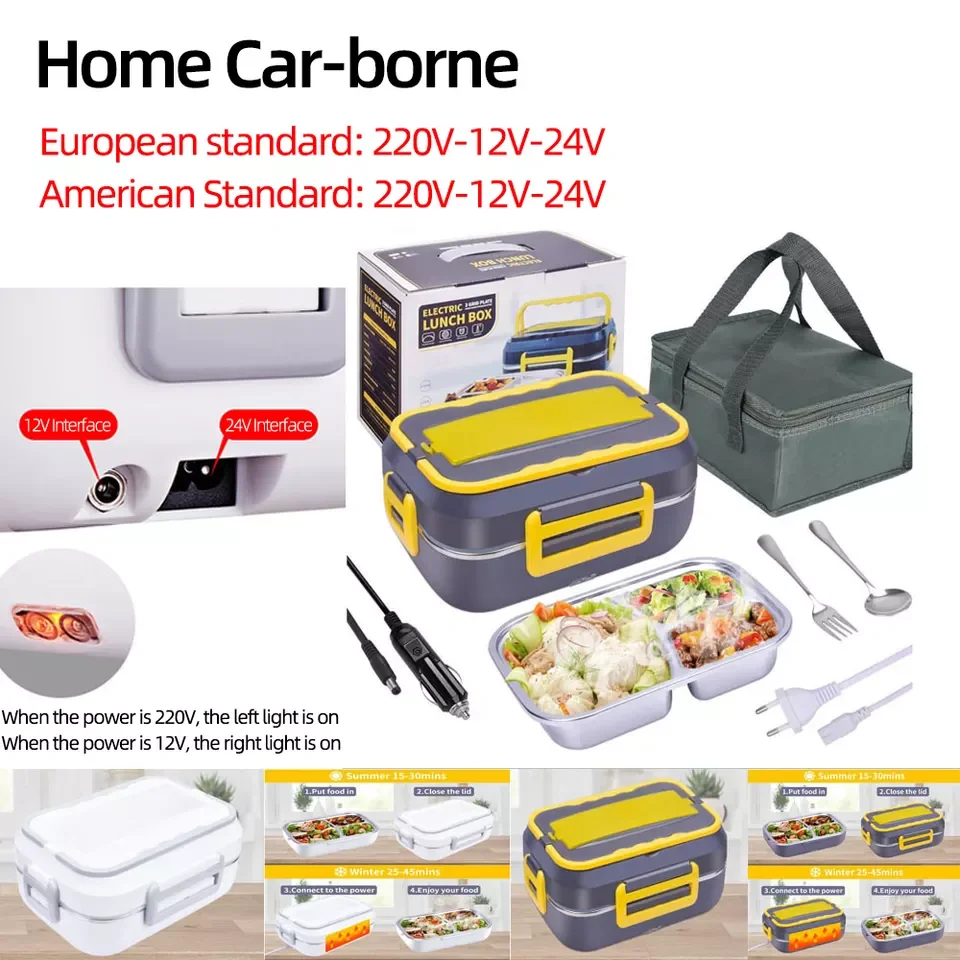 Portable Electric Lunch Box Car Truck Electric Lunch Food Warmer with 304 stainless Steel Lunch Box without Water Injection