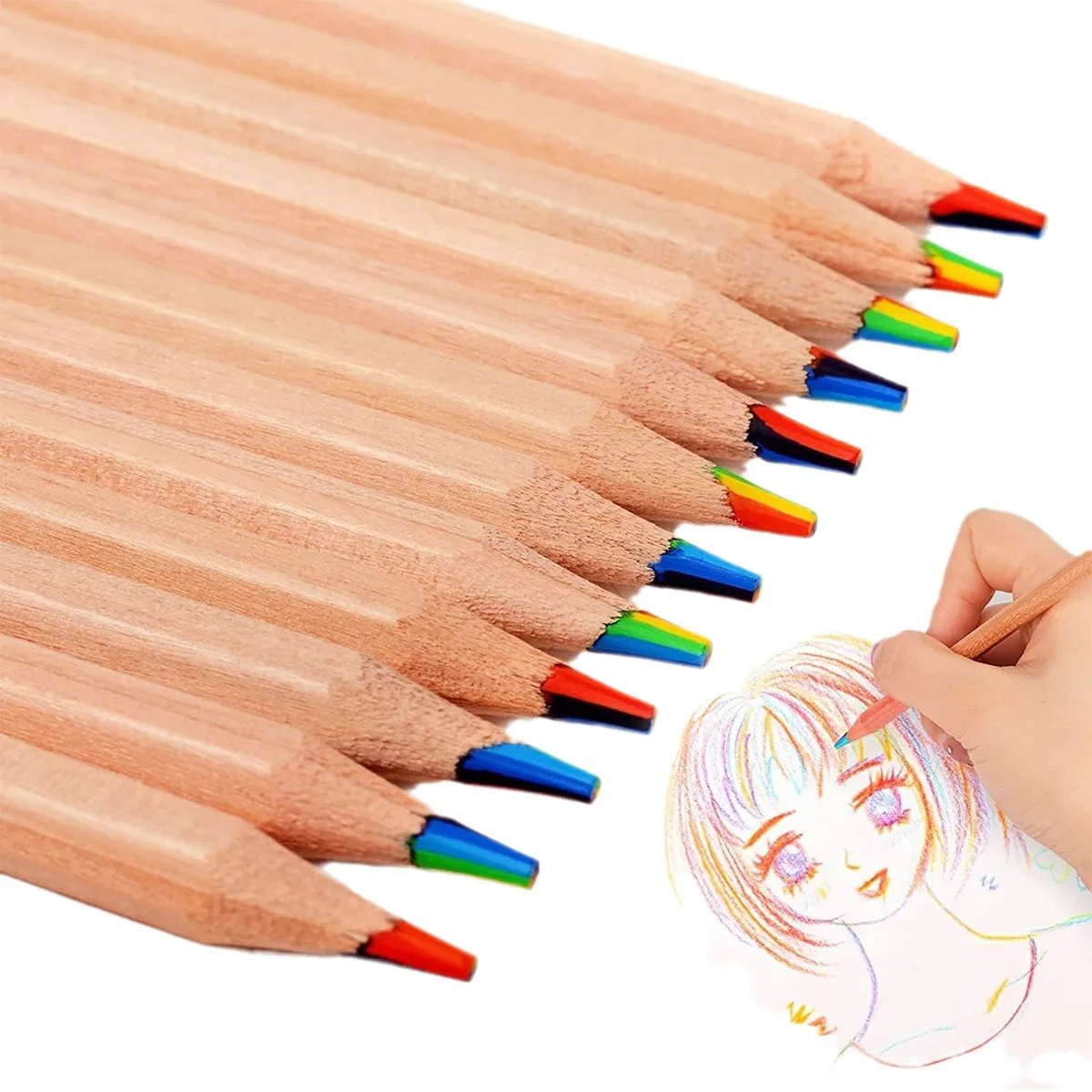 cheap price Rainbow 4 Colors Lead Wooden Pencil For Kids Student Stationery Gift