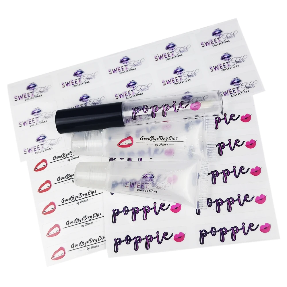 Premium Waterproof Adhesive Vinyl Cosmetic Eyelash Packaging Box Private White Label Lipgloss Tubes Custom Logo Label Sticker