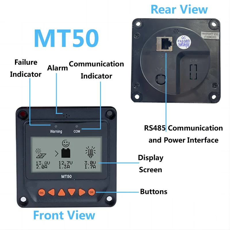 epever mt-50 lcd  screen display remote meter mt50 remote meter monitoring setting reading for mppt solar charge controller