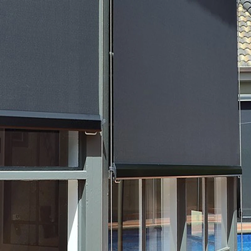 Smart Automatic pvc Outdoor roller blind electric wind proof waterproof steel wire zip track Motorized outdoor blind