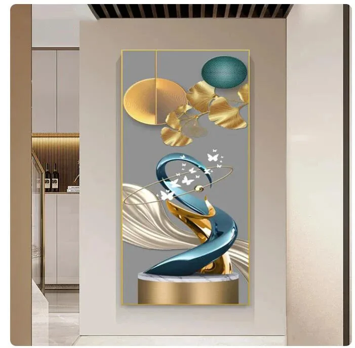 Factory wholesale Crystal porcelain entrance decor LED deer animal feathers light luxury abstract painting wall art decor