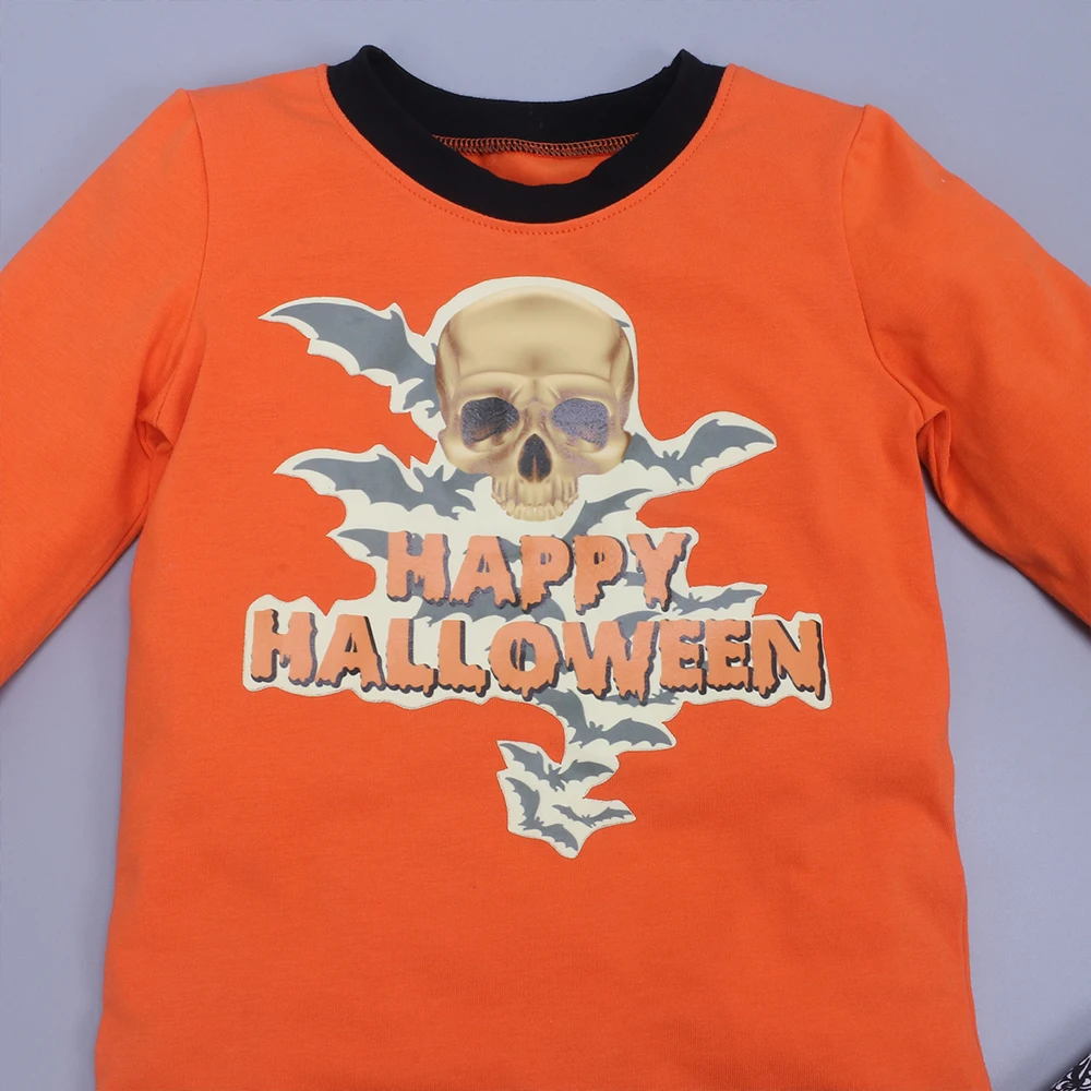 Ready to ship two piece pants set 2022 halloween pattern pajamas kids cotton