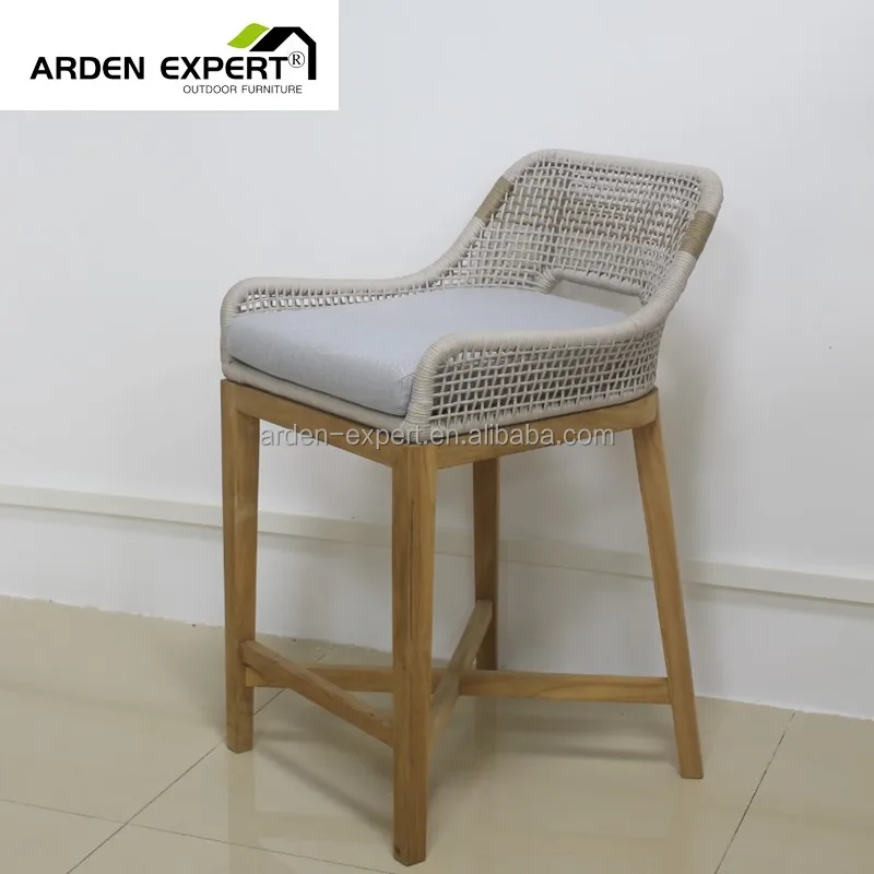 Resorts Restaurant Teak Counter Chair Home PubTeak Modern High Chair Wooden Terrace Bar Stool Outdoor All Weather Bar High Chair