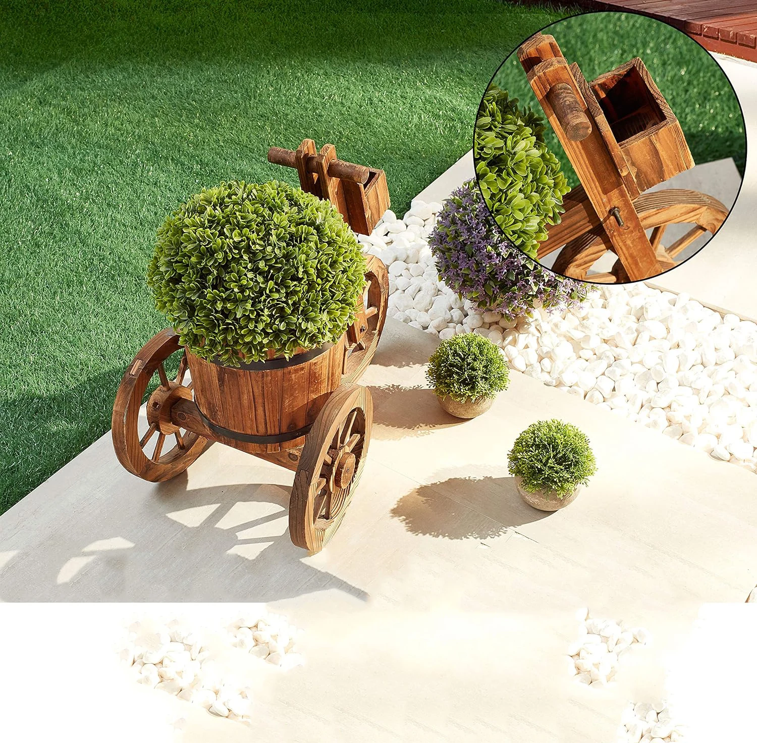 Natural Retro Wooden Cart Flowerpot Creative Plant Pot Stand garden Decoration Wheelbarrow Planter Garden Wood