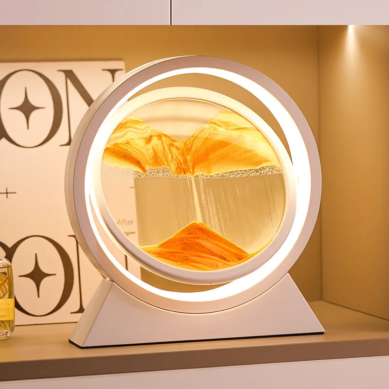 NISEVEN Wholesale Office Desktop Glass Hourglass Artifact Led Lamp 3D Quicksand Painting Ornaments Home Decoration