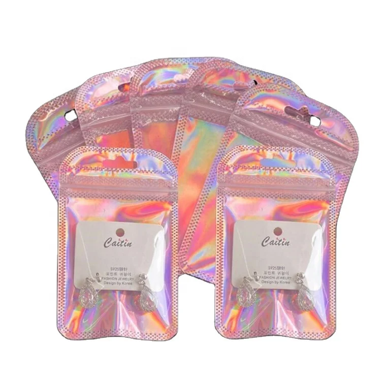 Wholesale Waterproof Small Holographic Clear PVC Zipper Packaging Jewelry Flat Pouch Mini Plastic Zipper Ziplock Bag