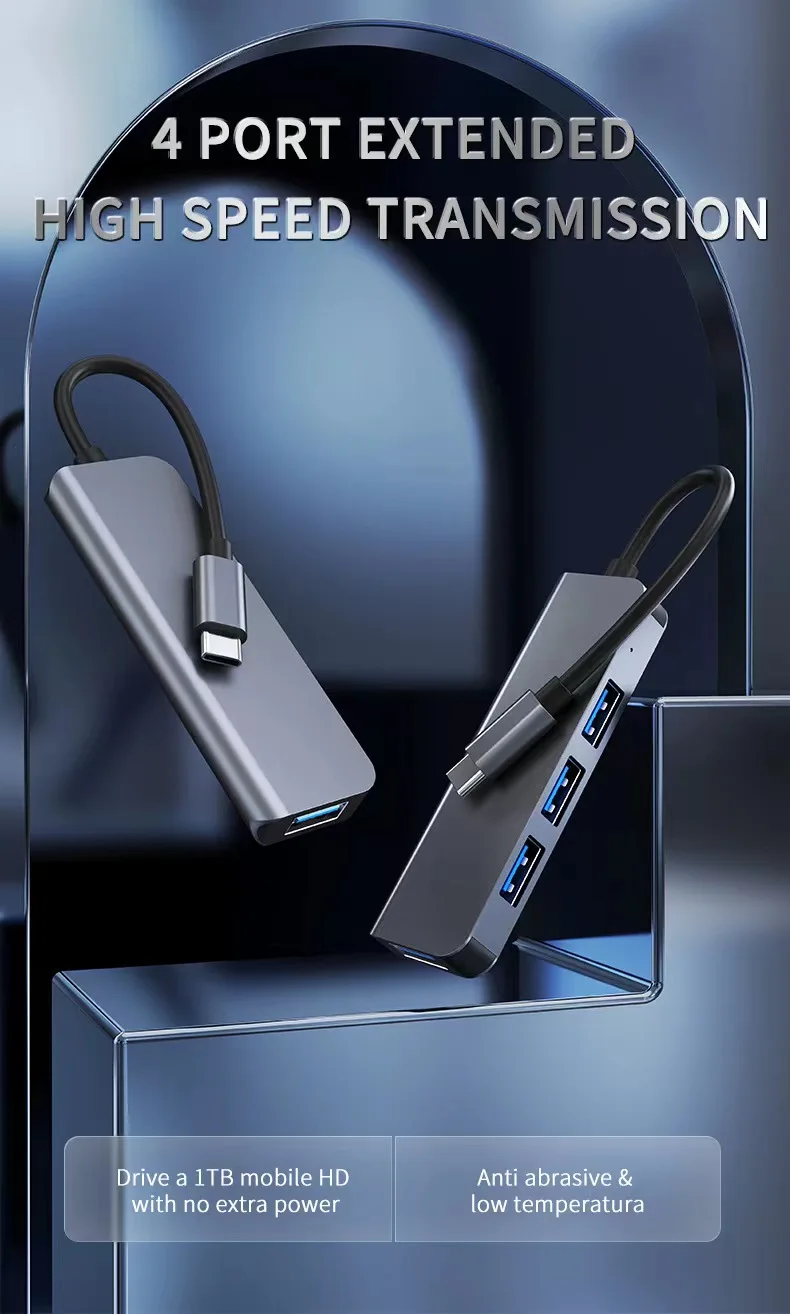 HBNKH Multiufunction Adapter Usb Type c Hub  for MacBook Pro and Type C Windows Laptops 4 port Type-c hub