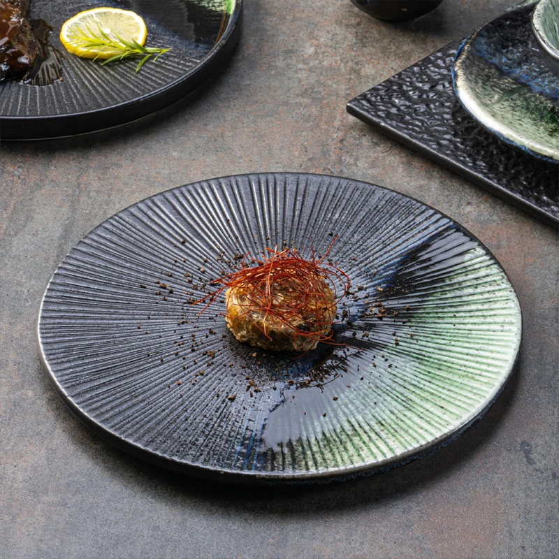 Yayu chaozhou wholesale directly Nordic style matted dark dinning side charger plates sashimi  barbecue ceramic dinnerware set