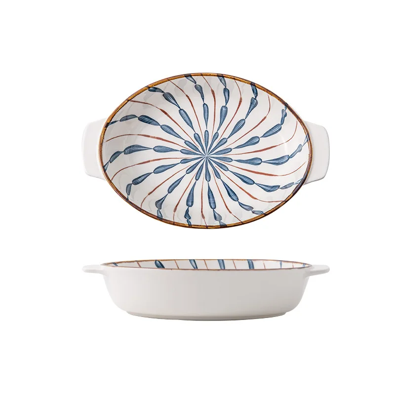 
Japanese-style ceramic bakeware household baking oven tray binaural round bakeware 