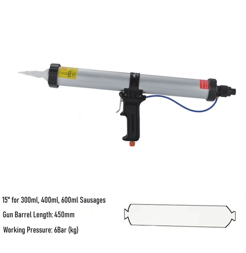 Heavy Duty 600ml Sausage Sealant Caulking Gun 20oz Soft Pack Air Power Pneumatic Caulking Gun
