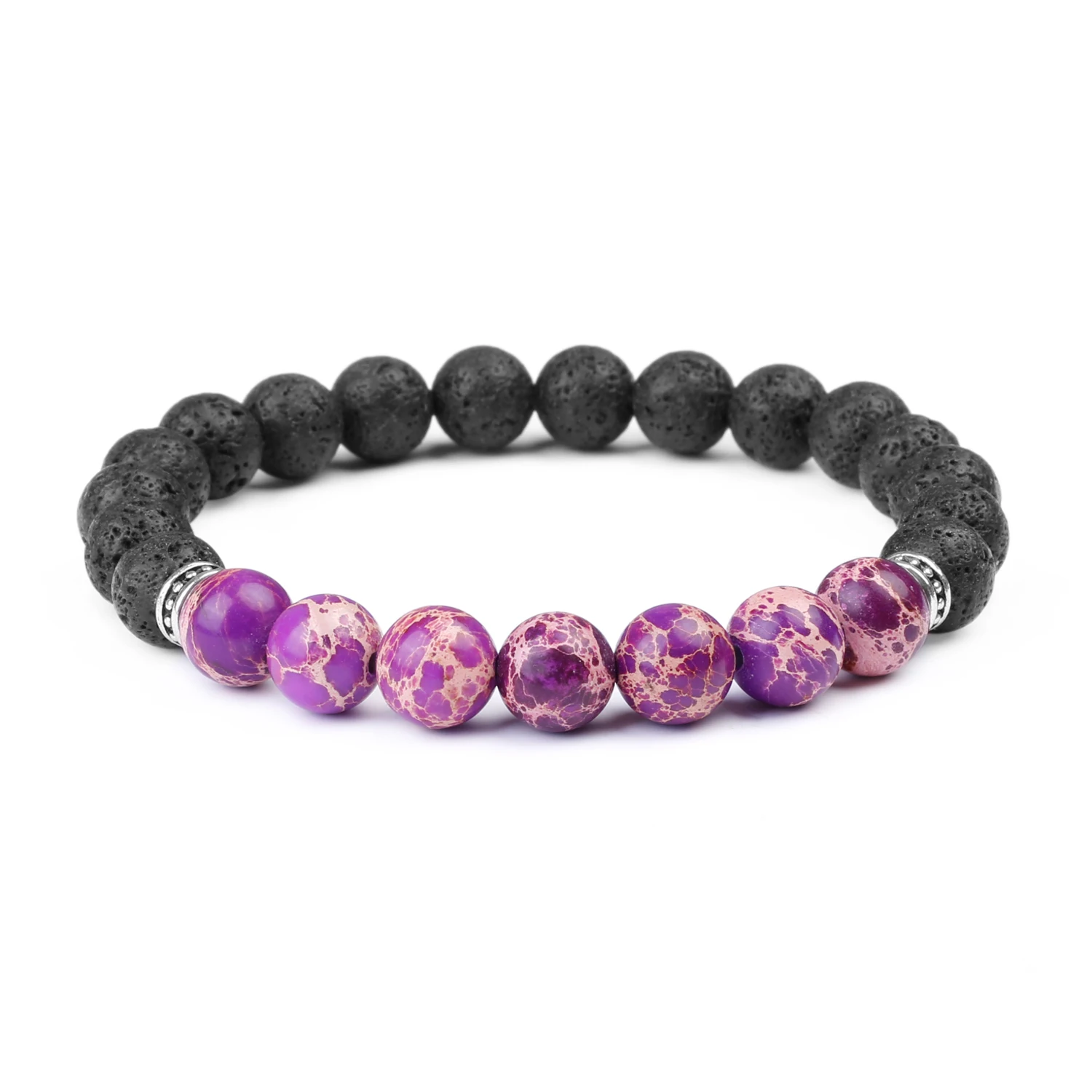 
Fashion Black Lava Rock Sea Sediment Jasper Beaded Aroma Diffuser Stone Bracelet 
