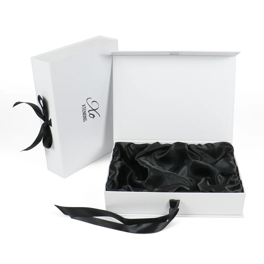 Rigid Cardboard Personalized Baby Shower Gift Box Biodegradable Clothing Magnetic Paper with Tie Bow Ribbon Satin Insert