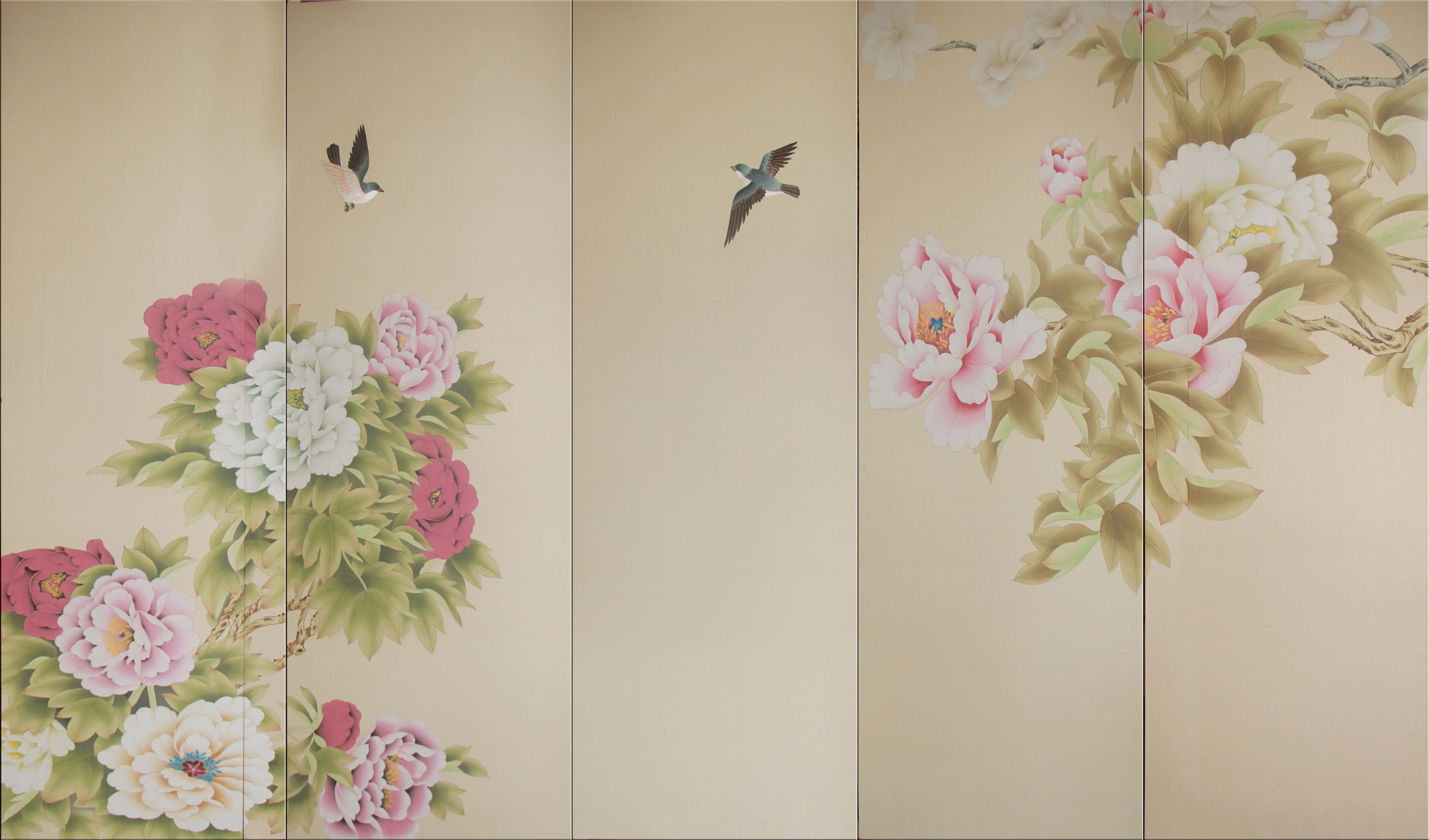 high quality wall panel hand painted silver foil red peony flower wallpaper