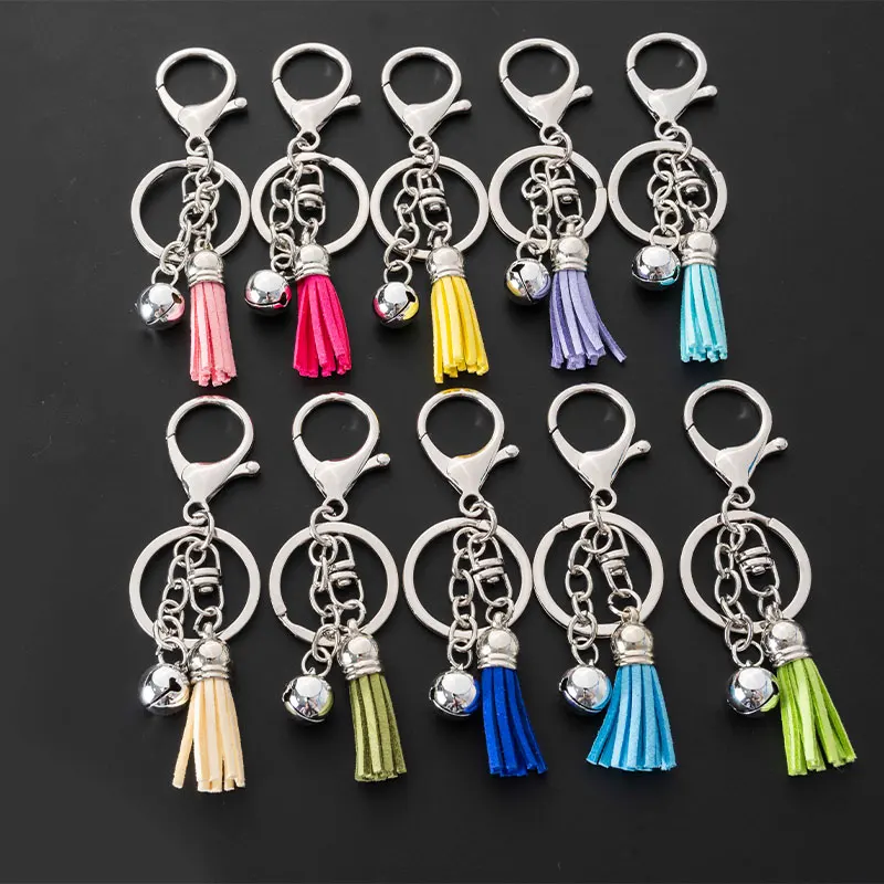 Popular DIY Handmade Zinc Alloy Key Chain Colorful Pendant Metal Keychain with Tassels and Bell