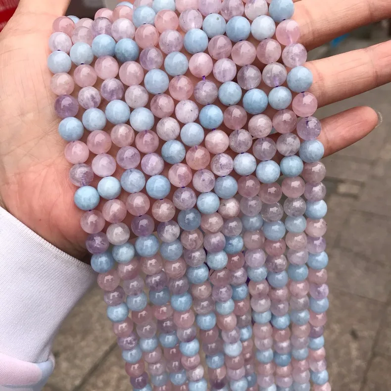 Natural Morganite Beads Strands Round Smooth Loose Beads Crystal Energy Stone for Jewelry Making