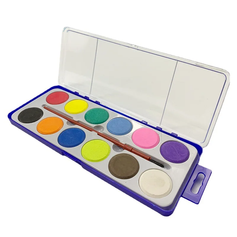 Solid watercolor paint 12-color portable plastic boxed water powder cake painting supplies hand-painted watercolor painting tool