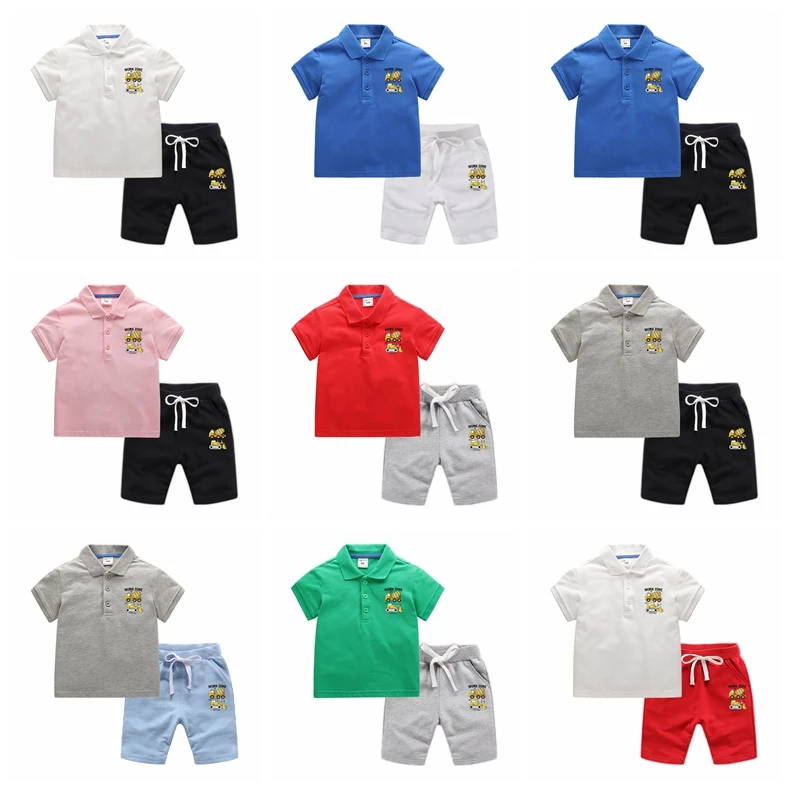 Custom Kids Boys Summer Two Piece  Shirts Shorts Sets Cotton Children Boys Outfits Clothing Sets kids tracksuits sets