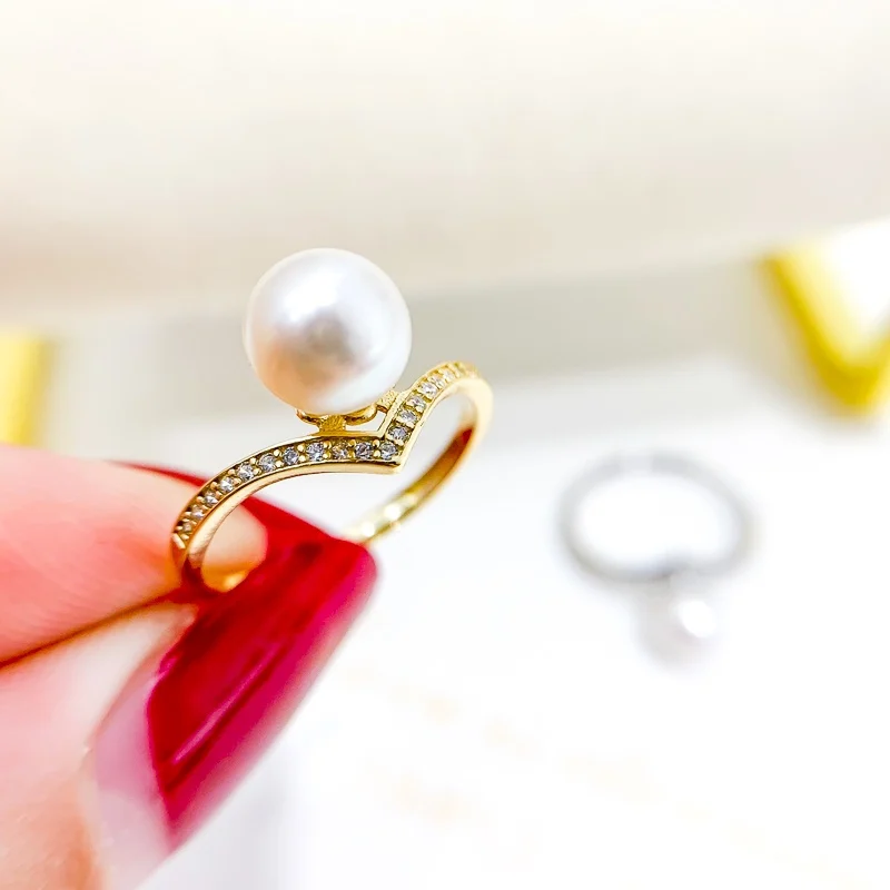 Promotion product 925 sterling silver freshwater pearl moissanite ring