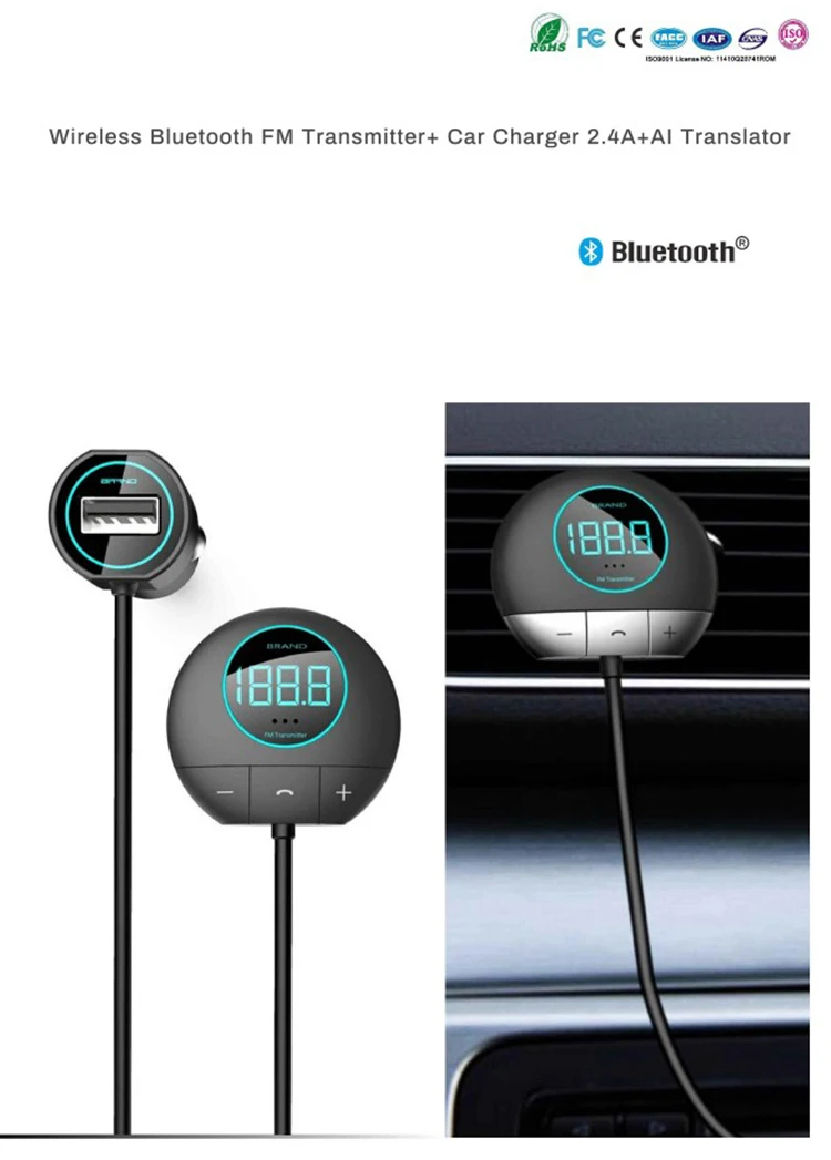 
Bestseller 2019 3-in-1 Function Wireless Bluetooth FM Transmitter Car Charger AI Translator 