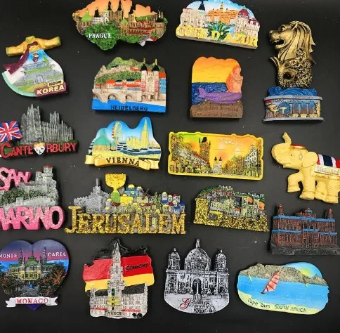 Factory Outlet LOW MOQ Tourist Souvenir Tinplate Magnets Gift Custom 3D Resin Photos Metal Tin Fridge Magnet Sticker