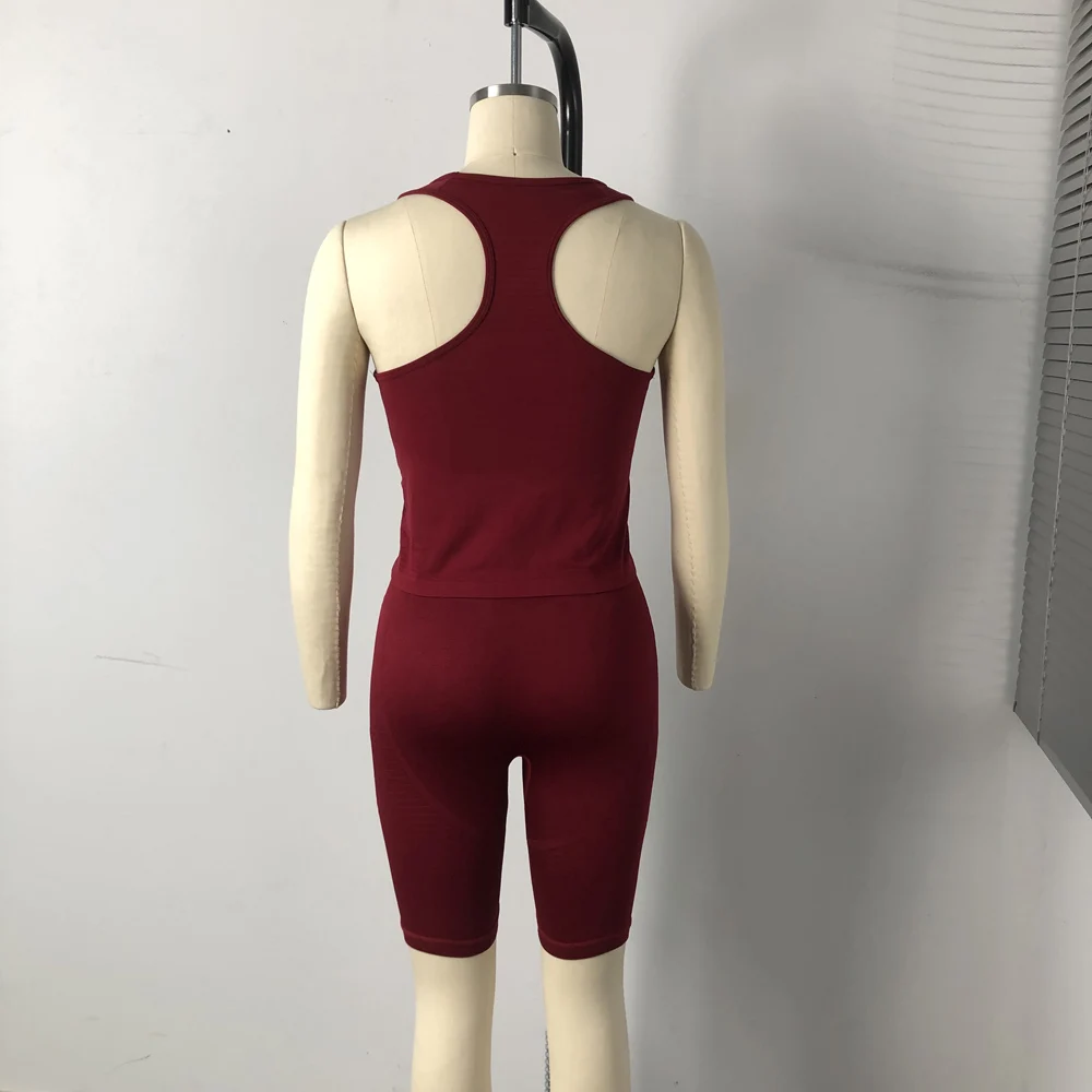 Custom fashion women seamless gym wear fitness set clothing high waist tummy control yoga shorts workout racerback singlet