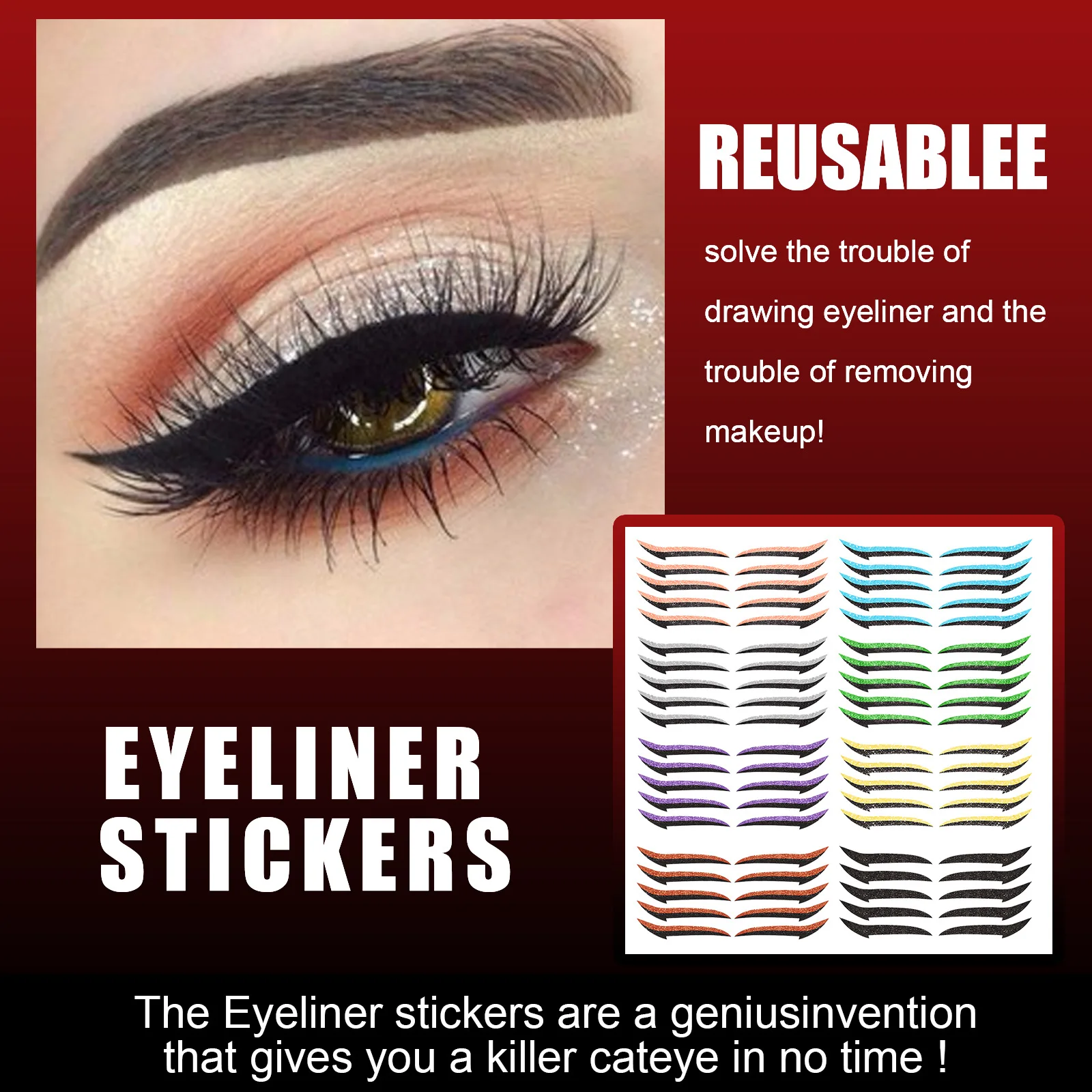 2023 new double eyelids shiny silver eyeliner patch double eyelids patch eye makeup big eyes