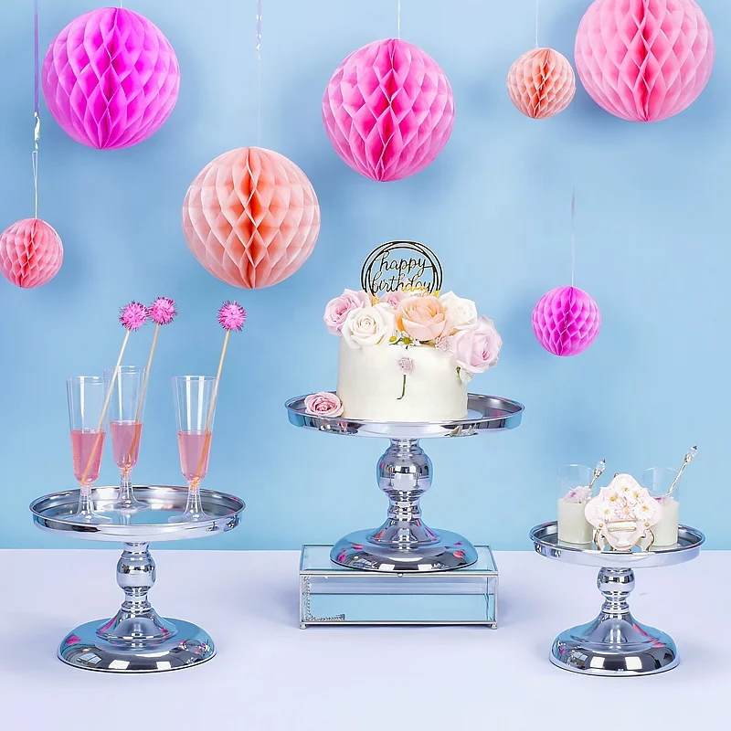 
gold silver round hanging crystal beaded multilevel metal wedding cupcake mini cake stand set decorating galvanized mirror 