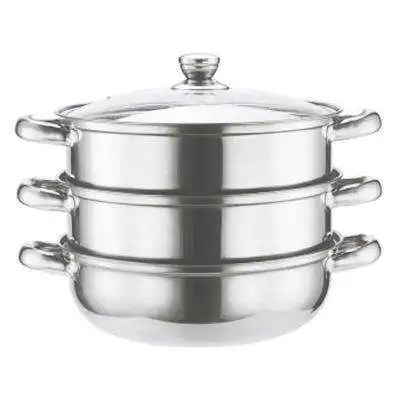 Stainless steel steamer three-layer pot soup pot double bottom gas induction cooker with steam grid cooking pot with cover