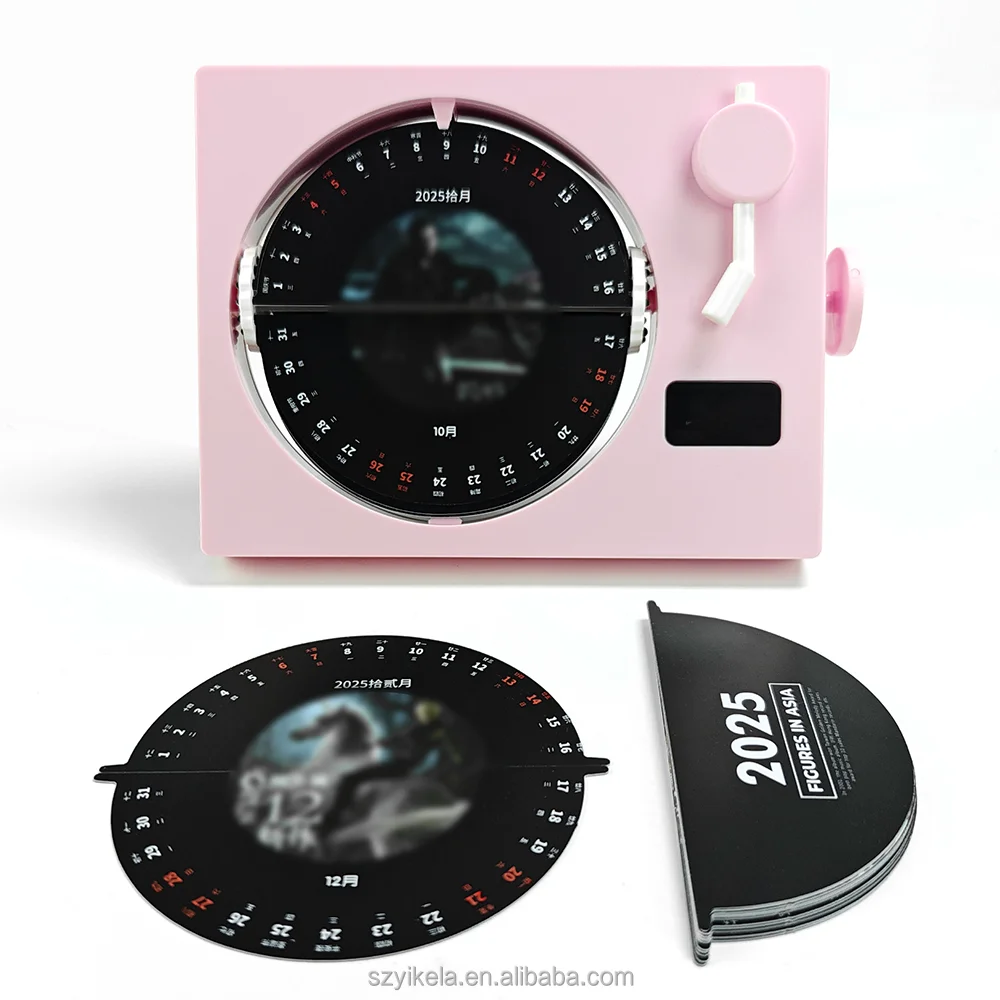 Hot sale 2025 desktop calendar 15 double-sided cards, mechanical rotating clock calendar supports all postcard customization