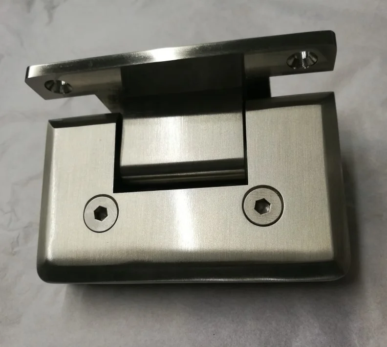 Frameless Brush nickel brass  standard glass  shower door  hinge  A016H Pinnacle 037 Series with Wall Mount H Back Plate