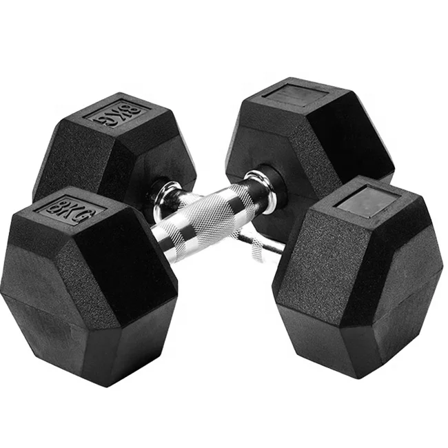 Hot Selling Price Gym Black Rubber Coated Dumbbell Fitness kg lb Weight Lifting Hex Dumbbell with Chromed Handle