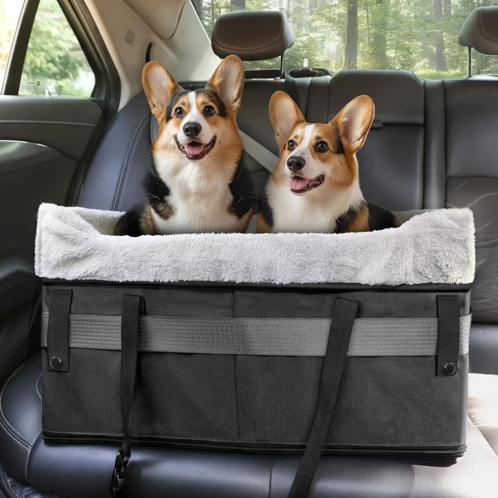 Dog cat Car Seat for Medium Dogs or 2 Small Dogs Portable Pet Booster car Seat with Clip-On Safety Leash and Adjustable Straps