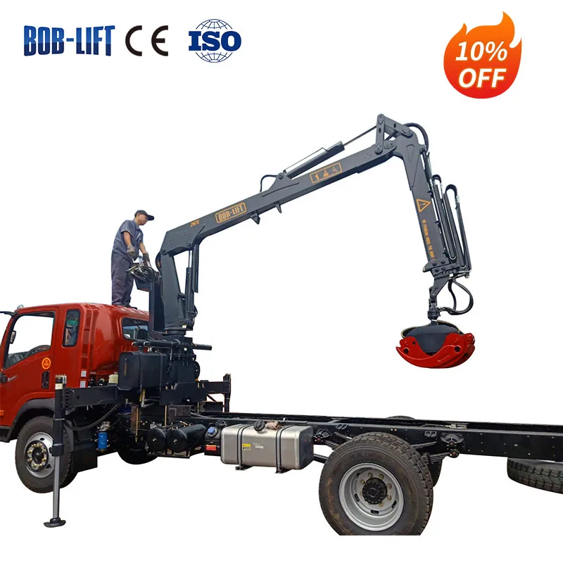 1 ton 2 ton timber crane hydraulic forestry machinery grab mounted crane on truck ground cheap for sale