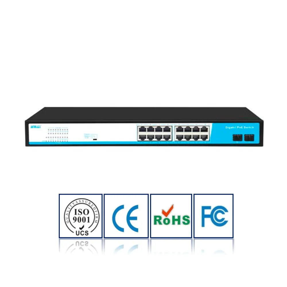Горячая Распродажа хорошая цена без задержки VLAN 250m 2 SFP волоконный гигабитный стандарт Uplink 48 В PoE коммутатор 16
