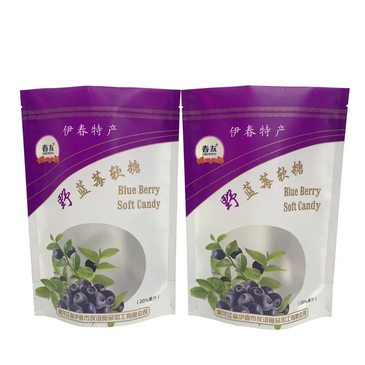 Custom sweet snack packaging matte plastic ziplock doypack for dried cranberry blueberry strawberry