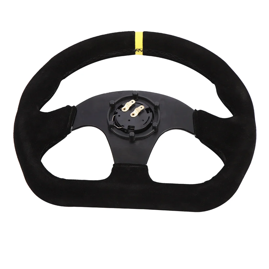 Custom 13 inch 320MM D Shaped Leather Racing Steering Wheel with Yellow Stitching