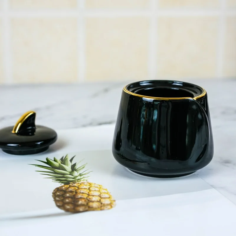 Hot Sale Nordic Ceramic Tableware And Tea Sets vintage tea cup set 27 pcs Gold Rimmed Royal Black Ceramic Tea Cups Set