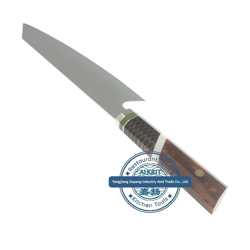 (ALHK-OW013) High-grade Professional Chef Kiritsuke Knife Layers Damascus Steel with Resin of Octangle Wood Handle