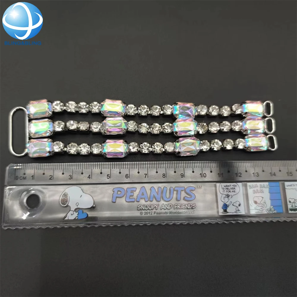 Factory Price AB Acrylic Rhinestone 3 Rows Silver Sea Water Resist Hardware Bikini Connector For Swimwear Bra Clip