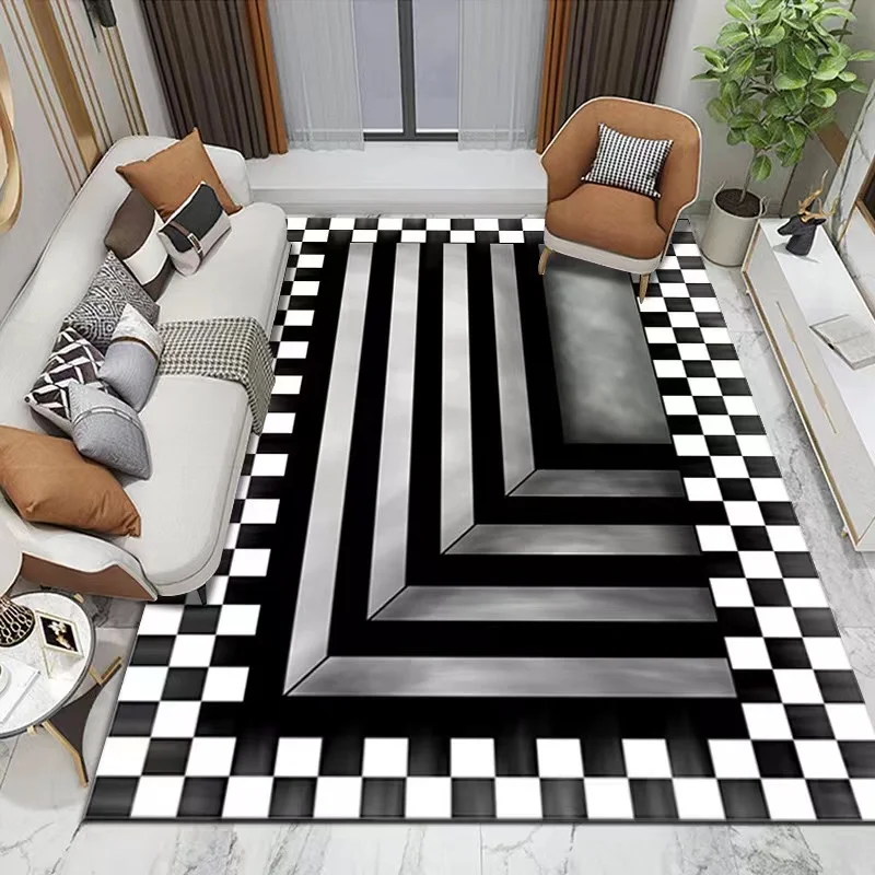 Factory Price White Black Rectangle Custom Pattern Feel Falling Area 3D Vortex Trippy Rug for Dinning Room Kitchen