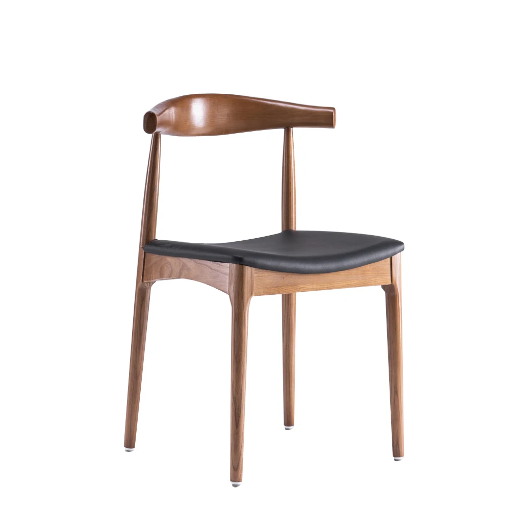 Минималистичный стул из твердой древесины из Окс-рога, твердый деревянный обеденный стул с подушкой из ПУ/кожи, мебель для столовой, горячая Распродажа, современный