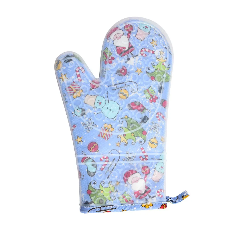 Christmas theme Silicone oven Gloves Heat Resistant Double Oven Mitts for Kitchen Cooking BBQ Baking
