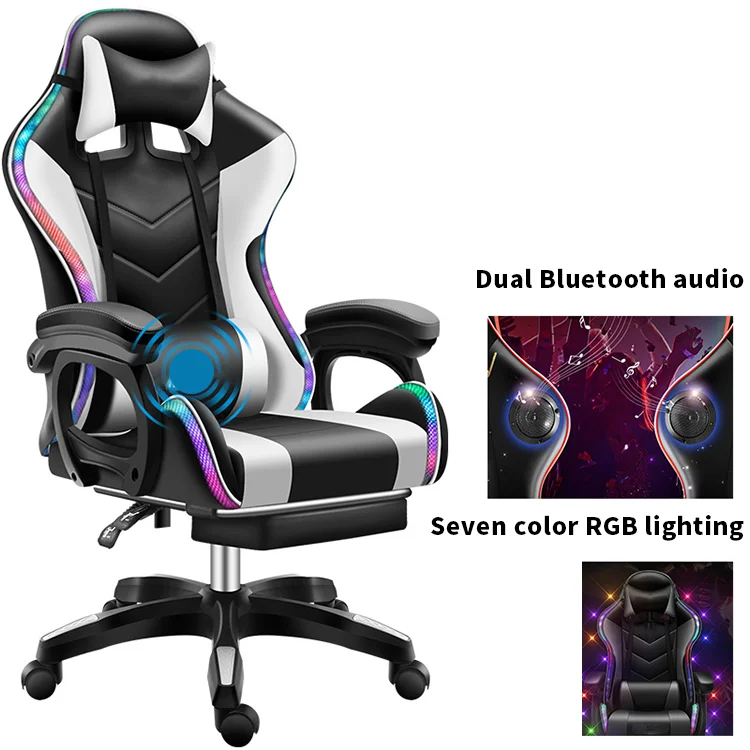 Cheap Led Ergonomic Leather Computer Racing Swivel Office Light Cadeira Silla Sedia Da Gaming Black Red Game Chair For Gamer