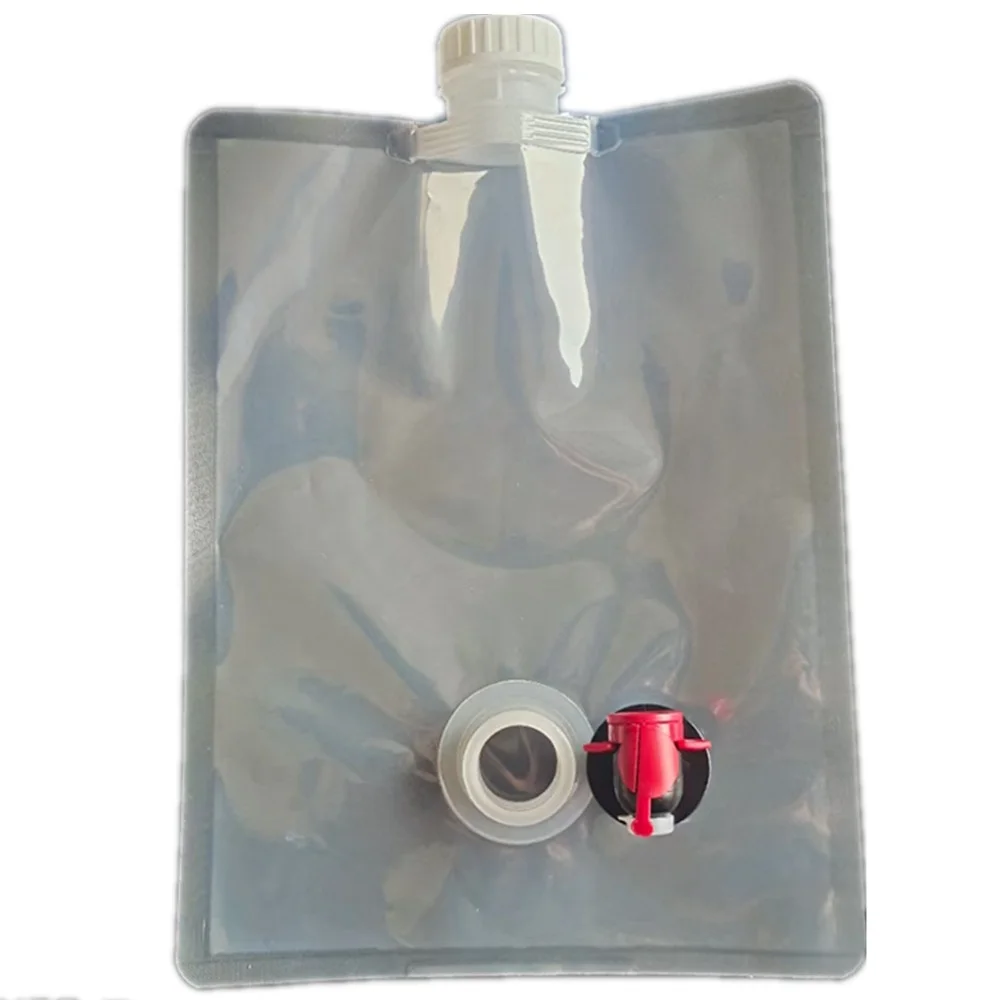 Custom transparent reusable two caps plastic liquid packaging spout pouches drink bags