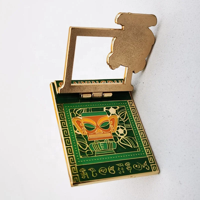 Customized metal logo hard enamel lapel pin badge gift metal crafts spring door hinge enamel pin with hinge badge