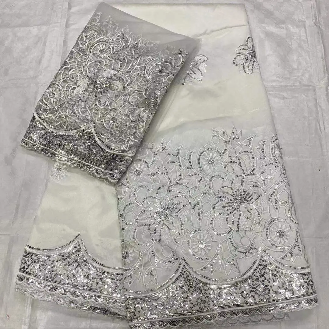 Purple India soft Silk George Wrappers With French Net Lace Fabrics For blouse 7yards/piece