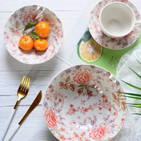 Promotion British Red Rose Pattern Dinner Set Discount Ceramic Dinner Plate